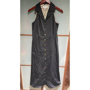 Clues Collection 90s Vintage Black Sleeveless Button Up Collared Dress Size 6